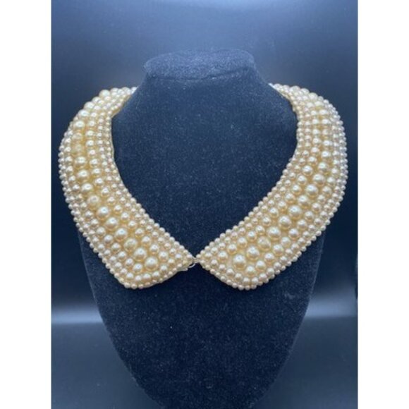 Vintage Glentex Ivory Pearl Beaded Collar 1950's 1960’s Japan Handmade LOOK READ - Picture 1 of 14